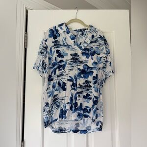 Mens Hawaiian Floral Blue and White Shirt